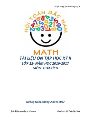 Tài liệu ôn tập học kỳ II môn Giải tích Lớp 12 - Năm học 2016-2017